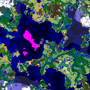Predicted biome map of Java 26.3 seed -1916718936735687066 around estimated spawn