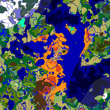 Predicted biome map of Java 26.3 seed -6977004603540692362 around estimated spawn