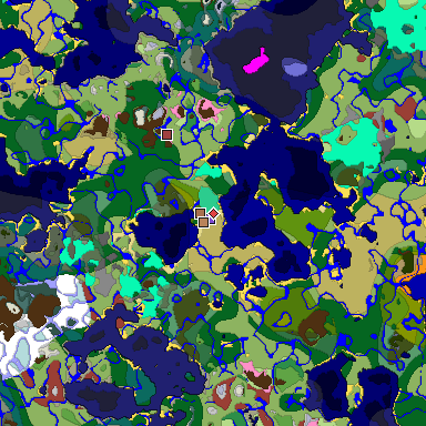 Predicted biome map of Java 26.3 seed -5297615647090611120 around estimated spawn