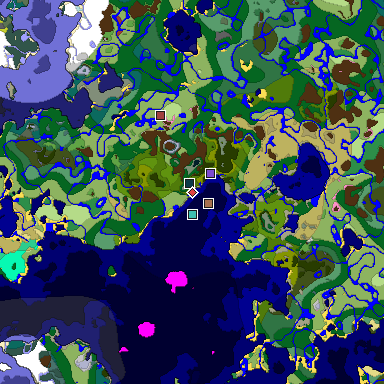 Predicted biome map of Java 26.3 seed 7263718529375551919 around estimated spawn