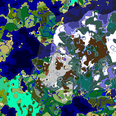 Predicted biome map of Java 26.3 seed 8326367932887416067 around estimated spawn