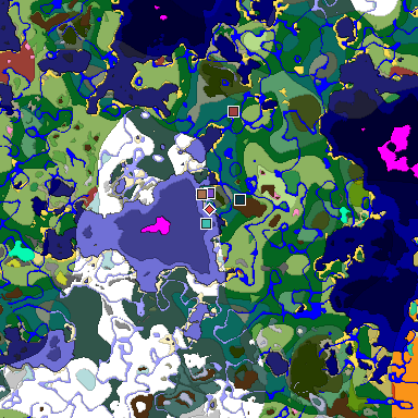 Predicted biome map of Java 26.3 seed 8811012841761620124 around estimated spawn