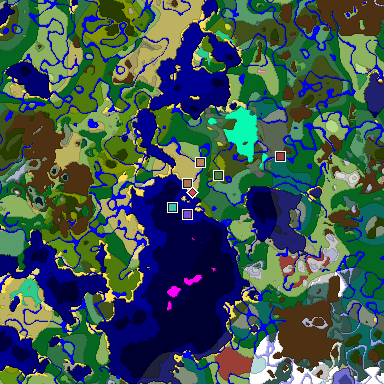 Predicted biome map of Java 26.3 seed -7169133553635887520 around estimated spawn