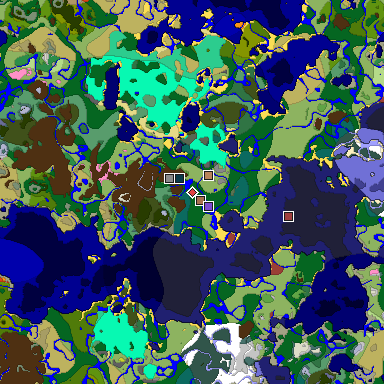 Predicted biome map of Java 26.3 seed -2460888085618505079 around estimated spawn