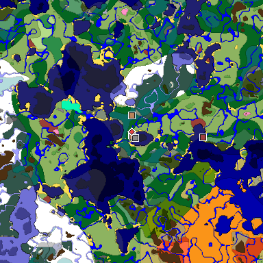 Predicted biome map of Java 26.3 seed 9171663468723057572 around estimated spawn