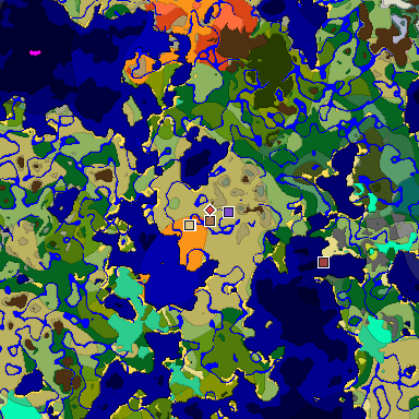 Predicted biome map of Java 26.3 seed -2593693004203325791 around estimated spawn