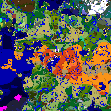 Predicted biome map of Java 26.3 seed 5231479221287816766 around estimated spawn