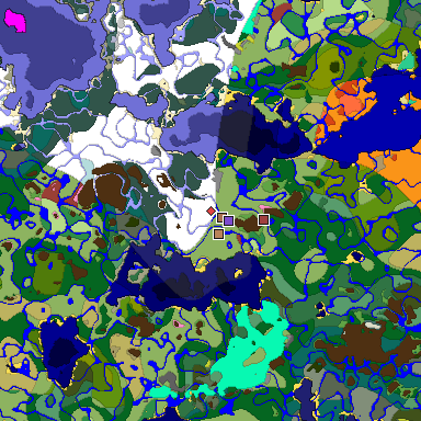 Predicted biome map of Java 26.3 seed 2967138018135948109 around estimated spawn