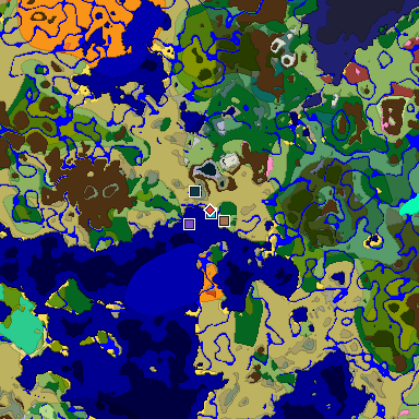 Predicted biome map of Java 26.3 seed -7884169019410236005 around estimated spawn