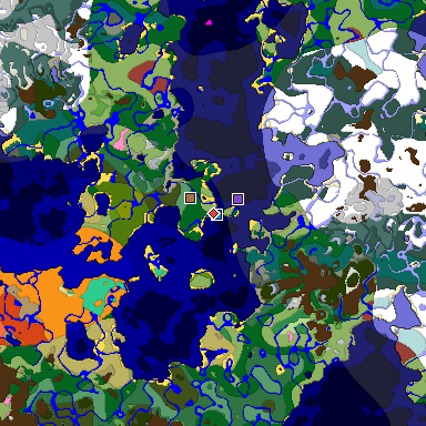 Predicted biome map of Java 26.3 seed 2349489410868563834 around estimated spawn