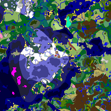 Predicted biome map of Java 26.3 seed 1921650263328755582 around estimated spawn