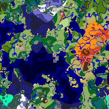 Predicted biome map of Java 26.3 seed -2871410441169956039 around estimated spawn