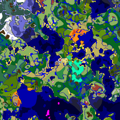 Predicted biome map of Java 26.3 seed -3885081347286007867 around estimated spawn