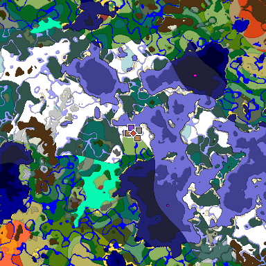Predicted biome map of Java 26.3 seed -6907449779002086407 around estimated spawn