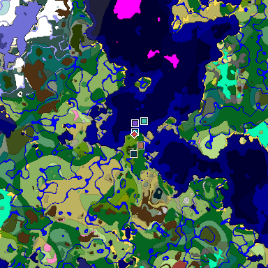 Predicted biome map of Java 26.3 seed -3160535049600485442 around estimated spawn