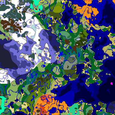 Predicted biome map of Java 26.3 seed -2014278229625072394 around estimated spawn