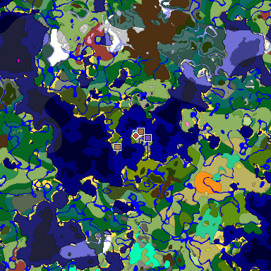 Predicted biome map of Java 26.3 seed 8100844459793586854 around estimated spawn