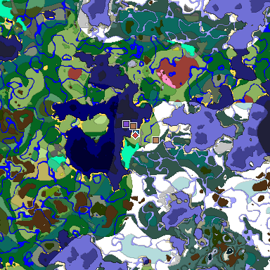 Predicted biome map of Java 26.3 seed 3355235911671908049 around estimated spawn