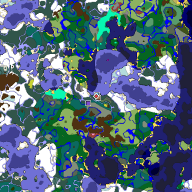 Predicted biome map of Java 26.3 seed -8019849068867845657 around estimated spawn