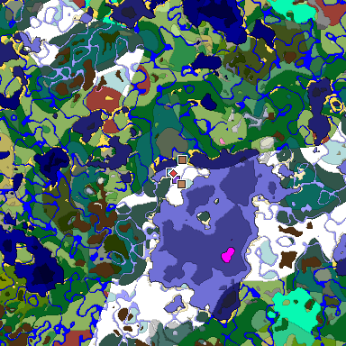 Predicted biome map of Java 26.3 seed 8886240155229710895 around estimated spawn