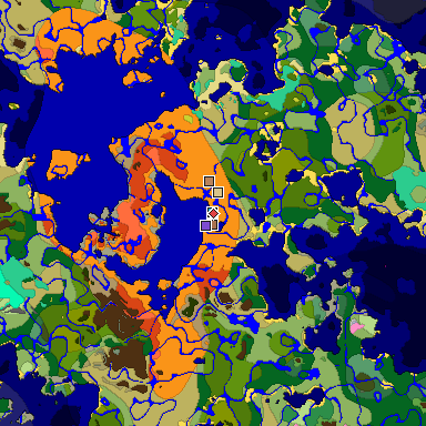 Predicted biome map of Java 26.3 seed 1619028295143182291 around estimated spawn