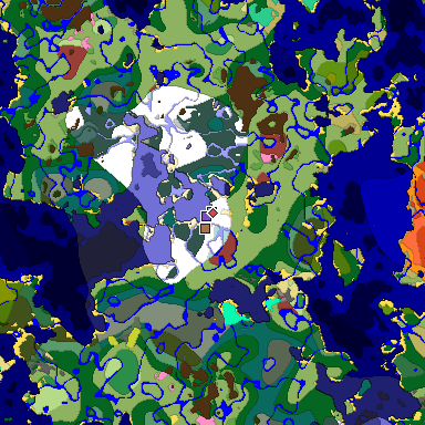 Predicted biome map of Java 26.3 seed -8144863429092707820 around estimated spawn