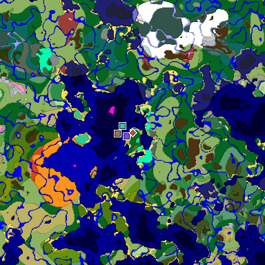 Predicted biome map of Java 26.3 seed 2916526122282818419 around estimated spawn