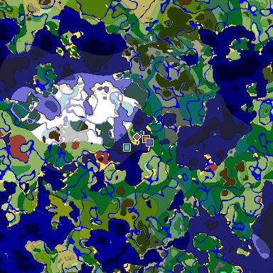 Predicted biome map of Java 26.3 seed -5382534045908564286 around estimated spawn