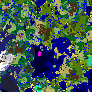 Predicted biome map of Java 26.3 seed 6225712782245902598 around estimated spawn