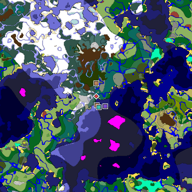 Predicted biome map of Java 26.3 seed 1260805647913781032 around estimated spawn
