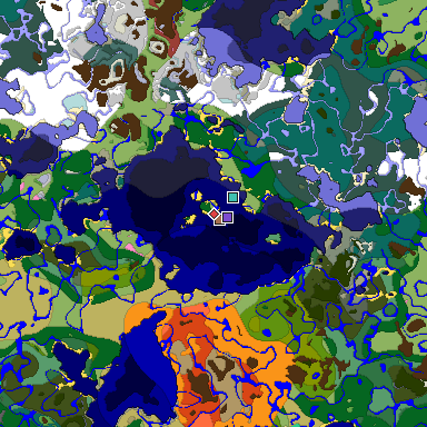 Predicted biome map of Java 26.3 seed -7579172805257192243 around estimated spawn