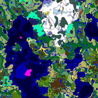 Predicted biome map of Java 26.3 seed 8597932472796164204 around estimated spawn