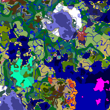 Predicted biome map of Java 26.3 seed -8767704420846708281 around estimated spawn