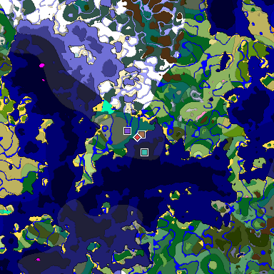Predicted biome map of Java 26.3 seed -5443054065643332735 around estimated spawn
