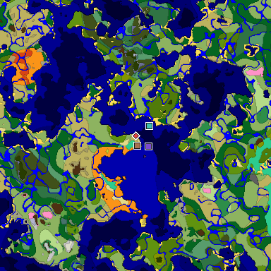 Predicted biome map of Java 26.3 seed 7482064733337751753 around estimated spawn