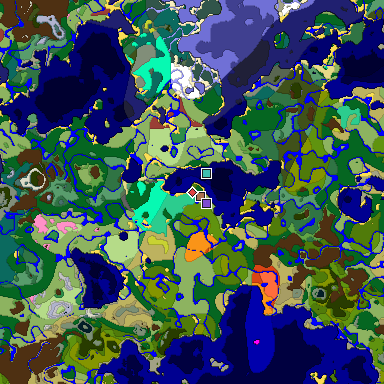 Predicted biome map of Java 26.3 seed -1381050832038445342 around estimated spawn