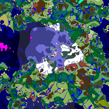 Predicted biome map of Java 26.3 seed -1254849475261337769 around estimated spawn