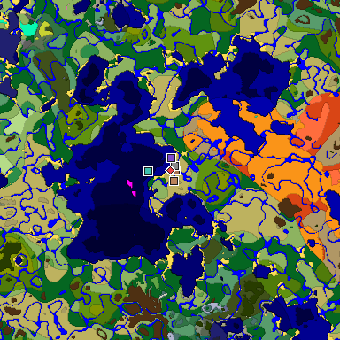 Predicted biome map of Java 26.3 seed 4632221441537042253 around estimated spawn