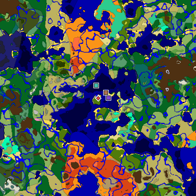 Predicted biome map of Java 26.3 seed 7080157192953099618 around estimated spawn