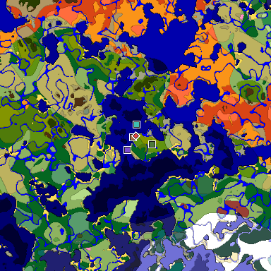 Predicted biome map of Java 26.3 seed 3425954690199364733 around estimated spawn