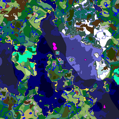 Predicted biome map of Java 26.3 seed 4465593002782750447 around estimated spawn