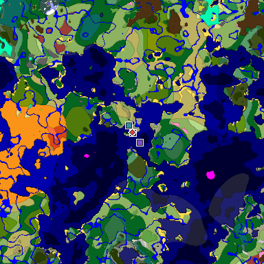 Predicted biome map of Java 26.3 seed -2167134918625996505 around estimated spawn