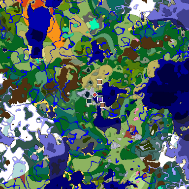Predicted biome map of Java 26.3 seed 5055934500776811182 around estimated spawn