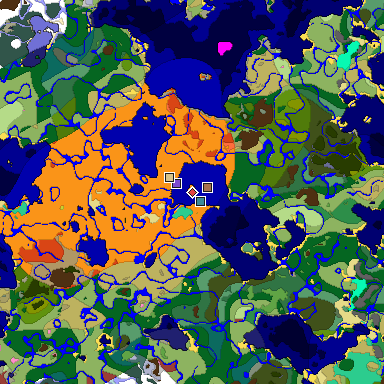 Predicted biome map of Java 26.3 seed 8645460935435919611 around estimated spawn