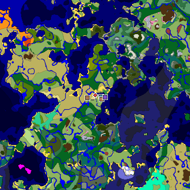 Predicted biome map of Java 26.3 seed -6013581763077501371 around estimated spawn