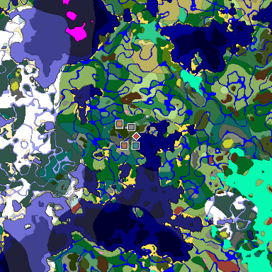Predicted biome map of Java 26.3 seed 5161072018155358130 around estimated spawn