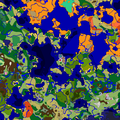 Predicted biome map of Java 26.3 seed -3597595370617196275 around estimated spawn