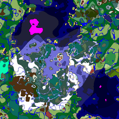 Predicted biome map of Java 26.3 seed -1401252625541882848 around estimated spawn