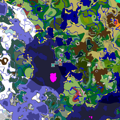 Predicted biome map of Java 26.3 seed 6310547835985897334 around estimated spawn