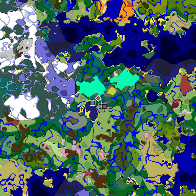 Predicted biome map of Java 26.3 seed 7058660213539064039 around estimated spawn